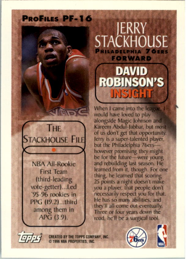 1996-97 Topps Pro Files #PF16 Jerry Stackhouse back image