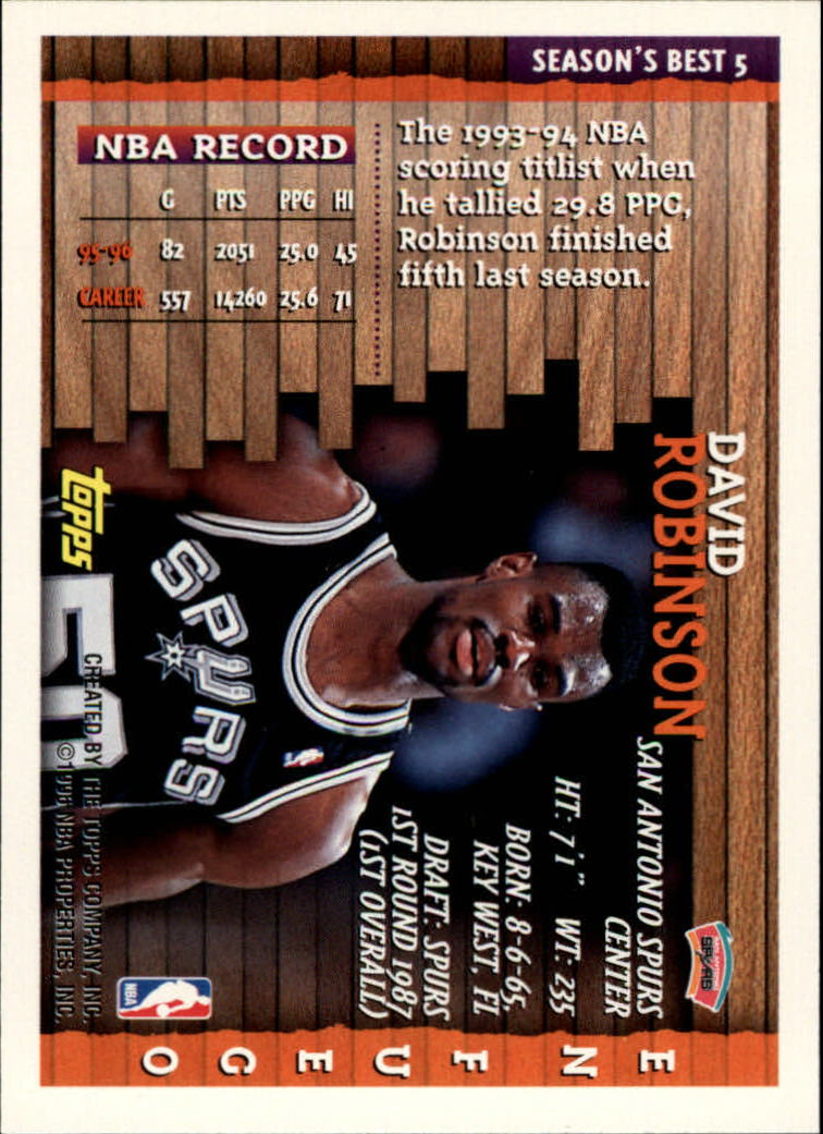 1996-97 Topps Season's Best #SB5 David Robinson back image