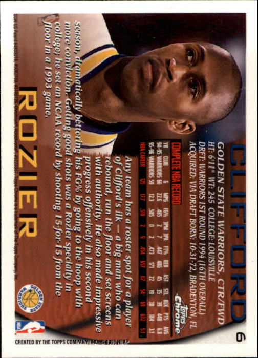 1996-97 Topps Chrome #6 Clifford Rozier back image