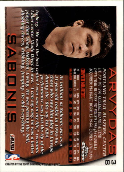1996-97 Topps Chrome #38 Arvydas Sabonis back image