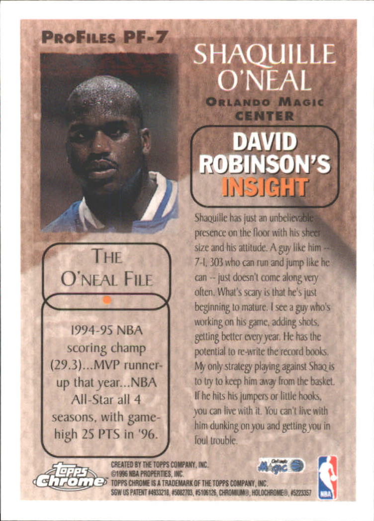 1996-97 Topps Chrome Pro Files #PF7 Shaquille O'Neal back image