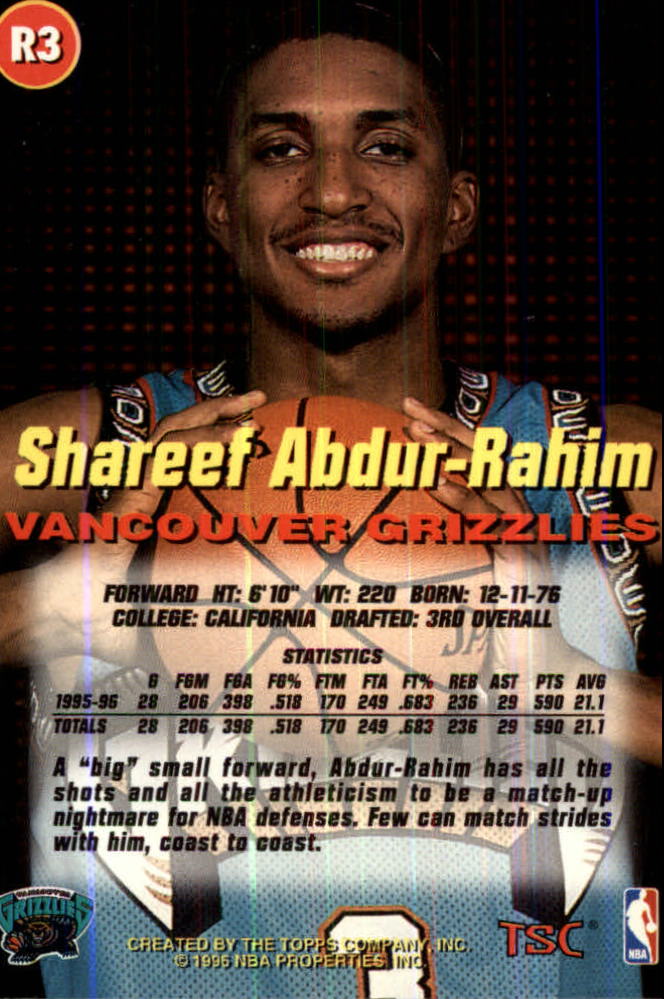 1996-97 Stadium Club Rookies 1 #R3 Shareef Abdur-Rahim back image