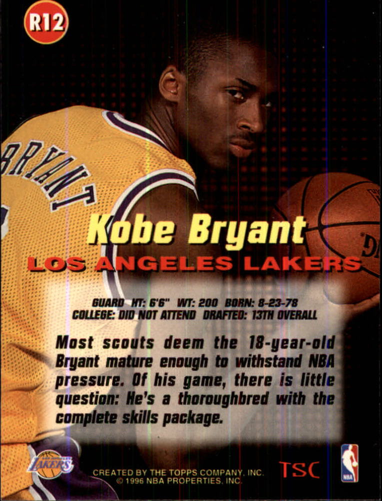 1996-97 Stadium Club Rookies 1 #R12 Kobe Bryant back image