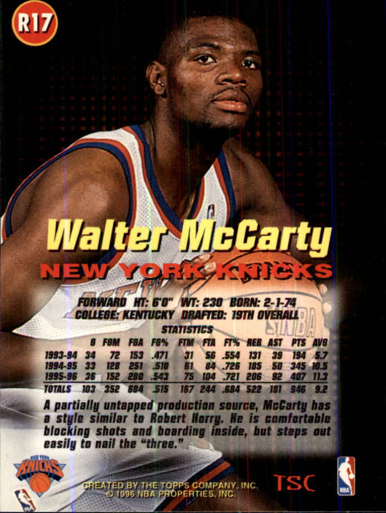 1996-97 Stadium Club Rookies 1 #R17 Walter McCarty back image