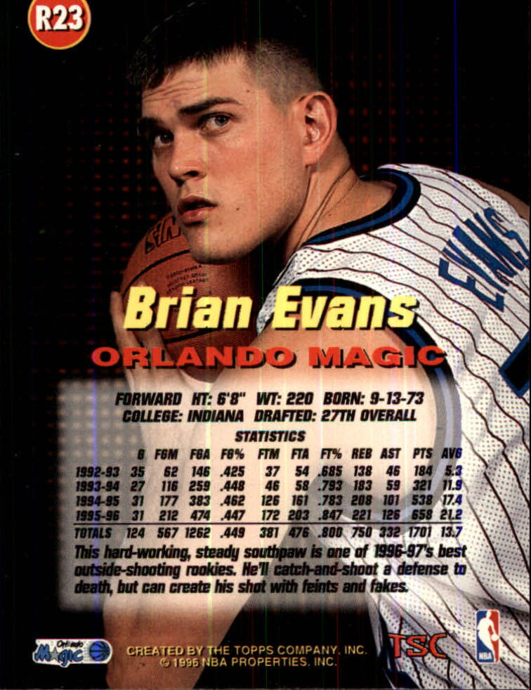 1996-97 Stadium Club Rookies 1 #R23 Brian Evans back image