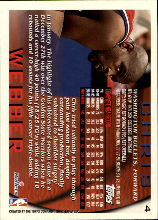 1996-97 Topps #4 Chris Webber back image