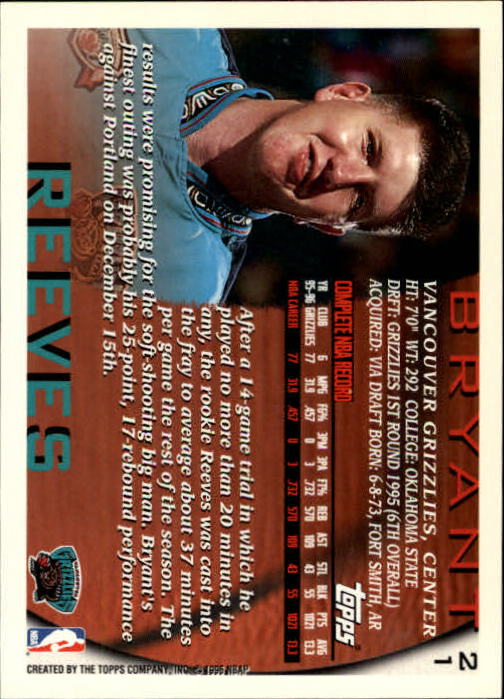 1996-97 Topps #21 Bryant Reeves back image