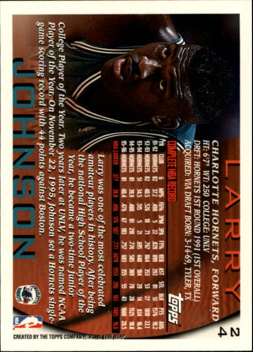 1996-97 Topps #24 Larry Johnson back image