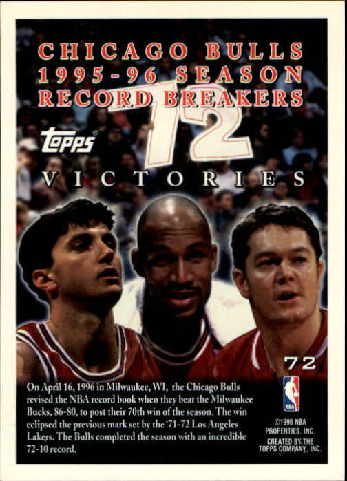 1996-97 Topps #72 Chicago Bulls - 72 Wins back image