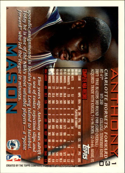 1996-97 Topps #130 Anthony Mason back image
