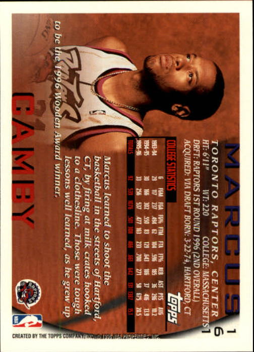 1996-97 Topps #161 Marcus Camby RC back image