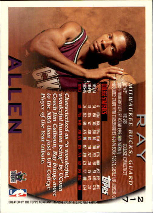 1996-97 Topps #217 Ray Allen RC back image