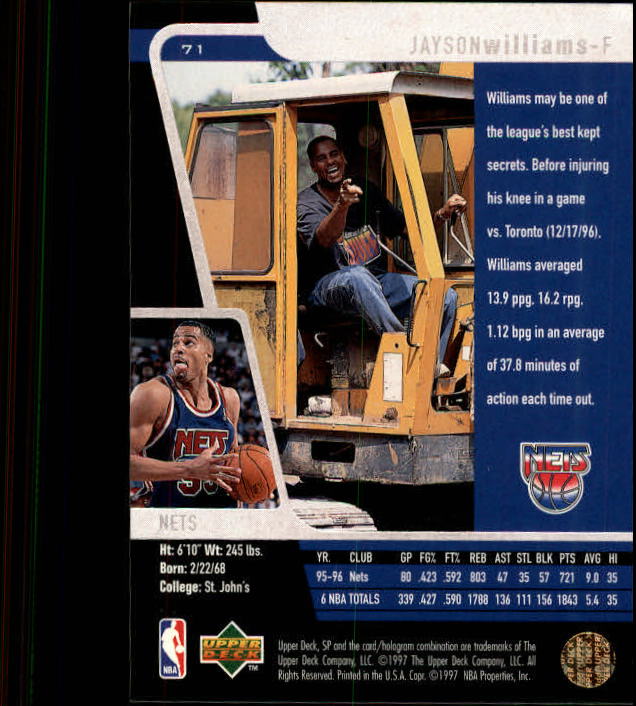 1996-97 SP #71 Jayson Williams back image