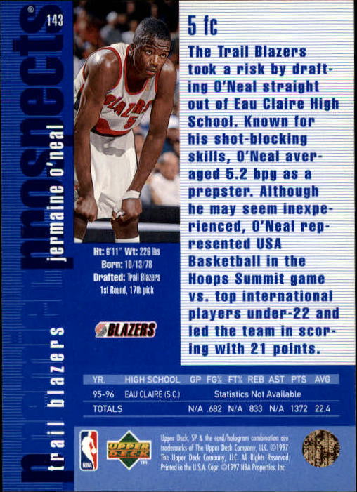 1996-97 SP #143 Jermaine O'Neal RC back image