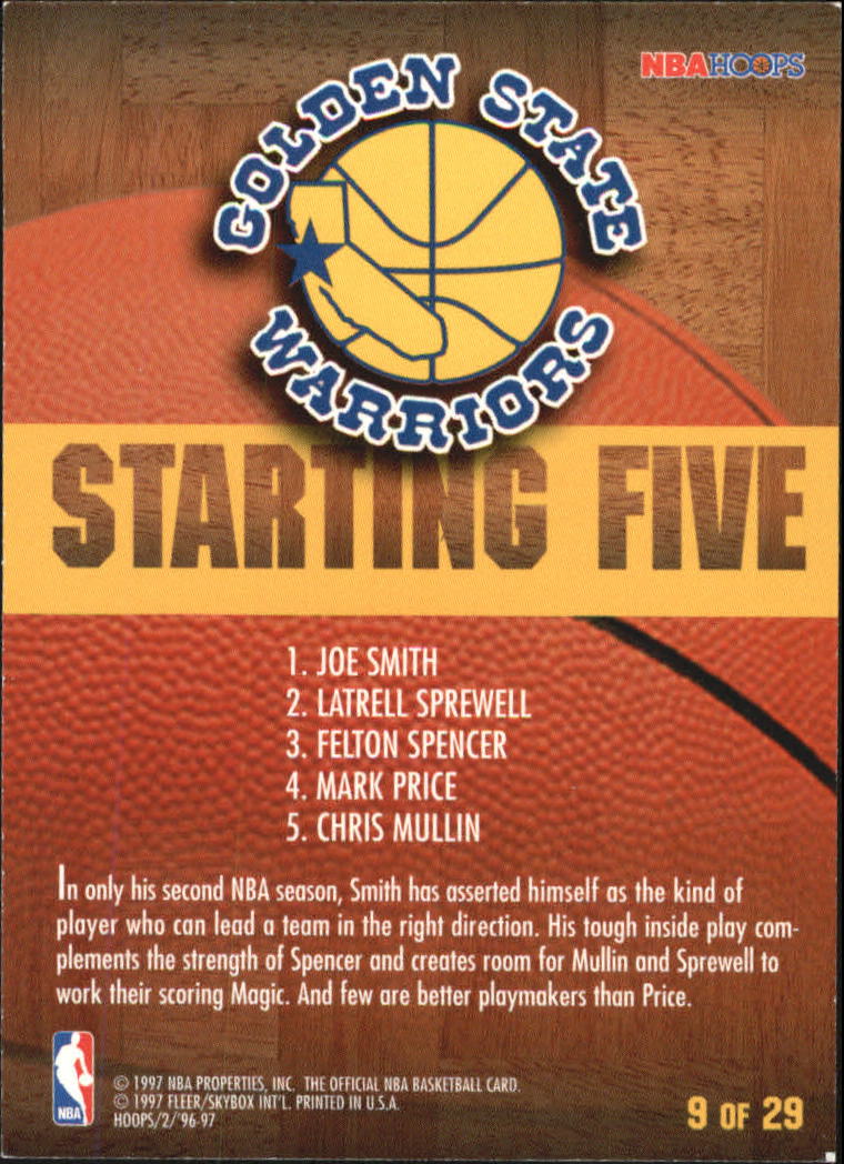 1996-97 Hoops Starting Five #8 Stacey Augmon/Joe Dumars/Grant Hill/Lindsey  Hunter/Otis Thorpe/Detroit Pistons - NM-MT - ChicagoCards.com