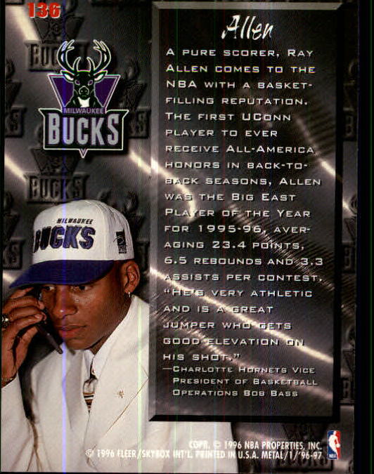 1996-97 Metal #136 Ray Allen FF RC back image