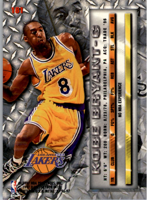 1996-97 Metal #181 Kobe Bryant back image