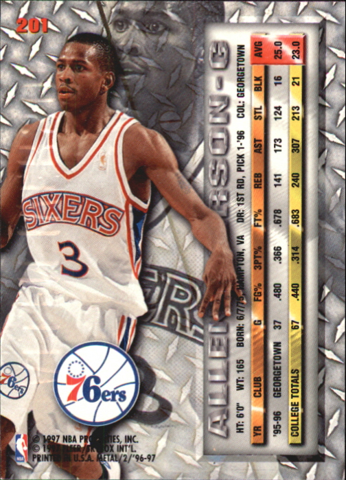 1996 Fleer Metal Basketball orders ALLEN IVERSON Precious Metal #201