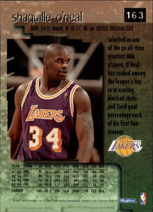 1996-97 SkyBox Premium #163 Shaquille O'Neal back image