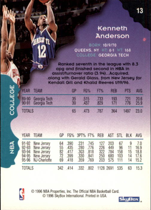 1996-97 Hoops #13 Kenny Anderson back image