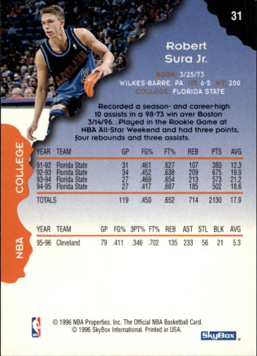 1996-97 Hoops #31 Bob Sura back image