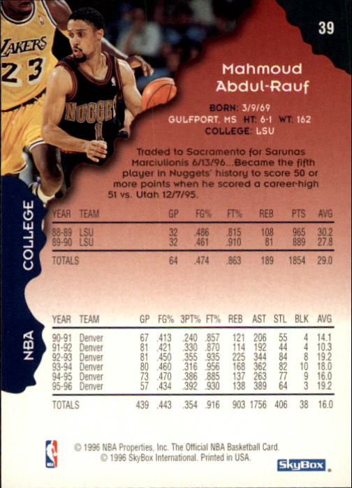 1996-97 Hoops #39 Mahmoud Abdul-Rauf back image