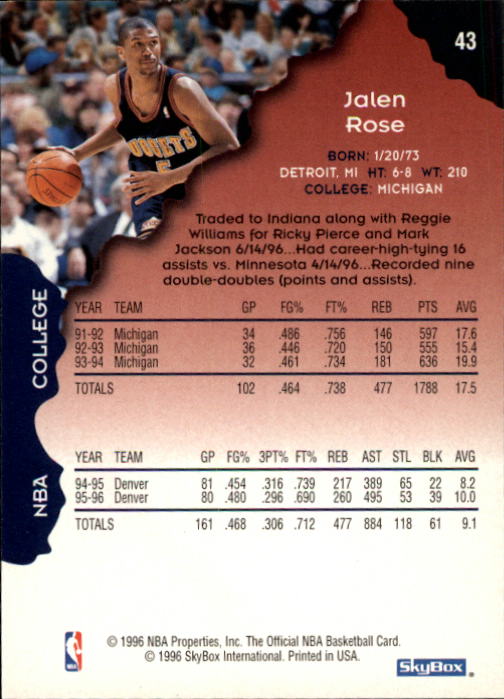 1996-97 Hoops #43 Jalen Rose back image