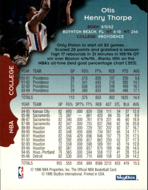 1996-97 Hoops #51 Otis Thorpe back image