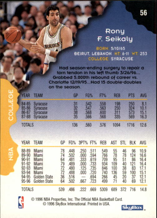 1996-97 Hoops #56 Rony Seikaly back image