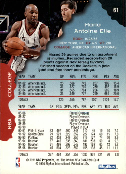 1996-97 Hoops #61 Mario Elie back image