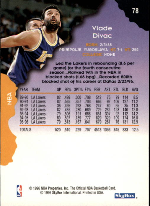 1996-97 Hoops #78 Vlade Divac back image