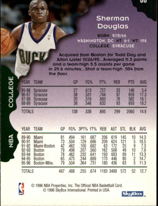 1996-97 Hoops #88 Sherman Douglas back image