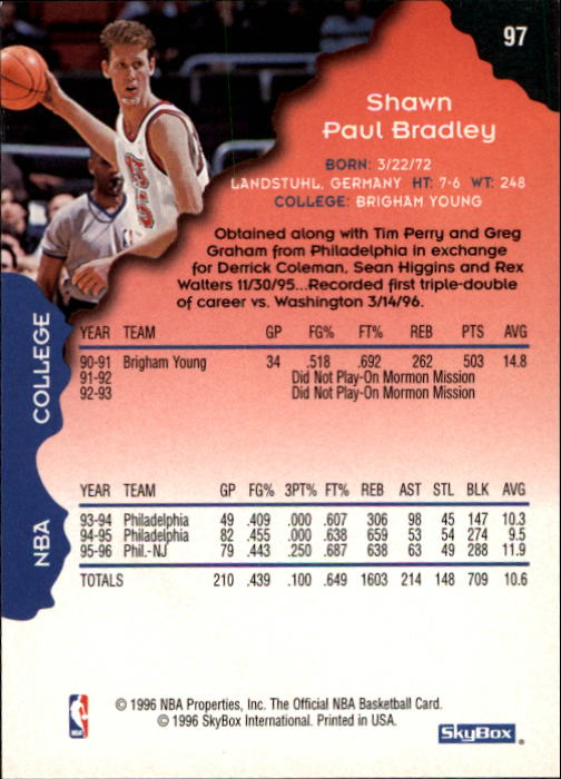 1996-97 Hoops #97 Shawn Bradley back image