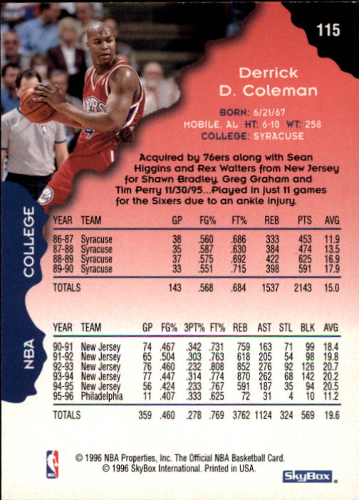 1996-97 Hoops #115 Derrick Coleman back image