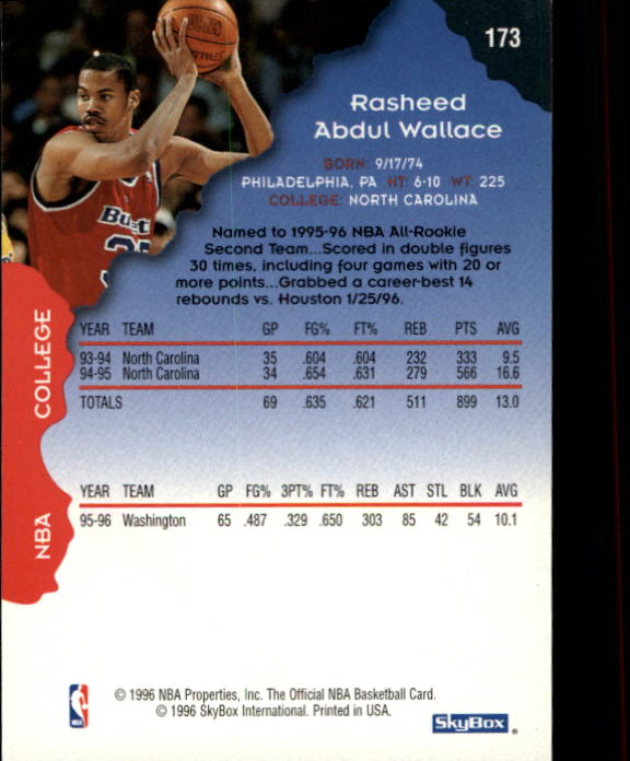 1996-97 Hoops #173 Rasheed Wallace back image
