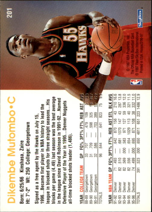 1996-97 Hoops #201 Dikembe Mutombo back image
