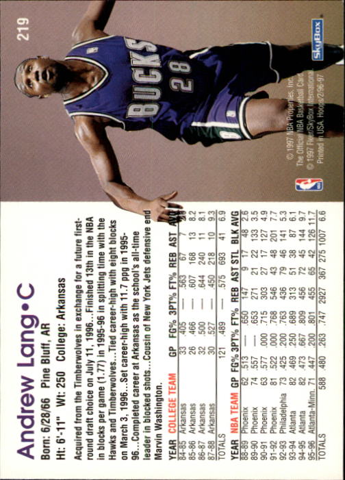 1996-97 Hoops #219 Andrew Lang back image