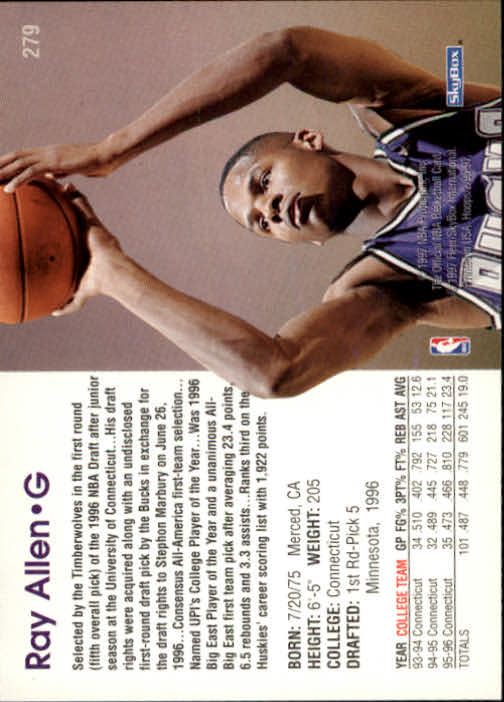 1996-97 Hoops #279 Ray Allen RC back image