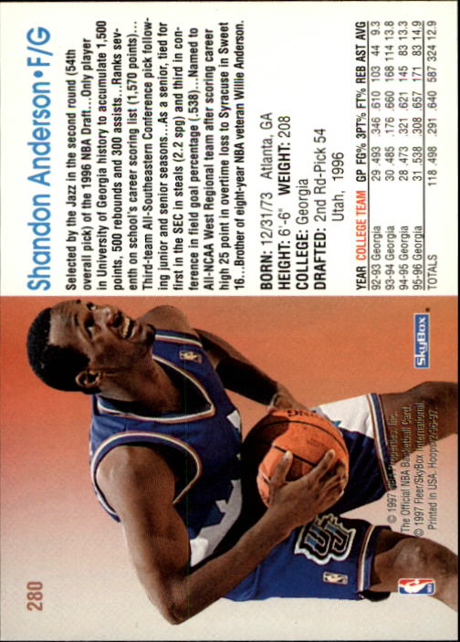 1996-97 Hoops #280 Shandon Anderson RC back image