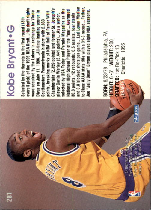 1996-97 Hoops #281 Kobe Bryant RC back image