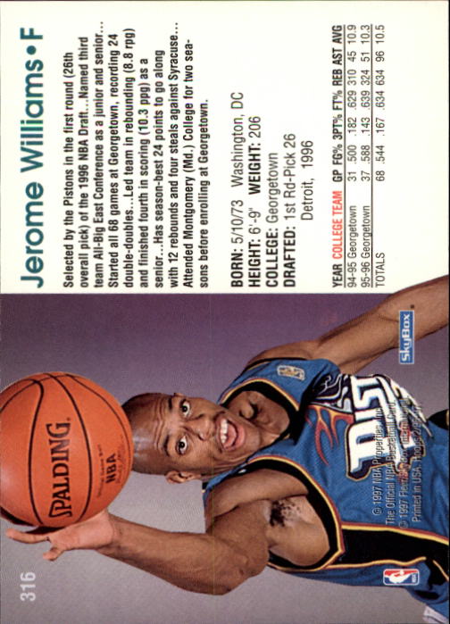 1996-97 Hoops #316 Jerome Williams RC back image