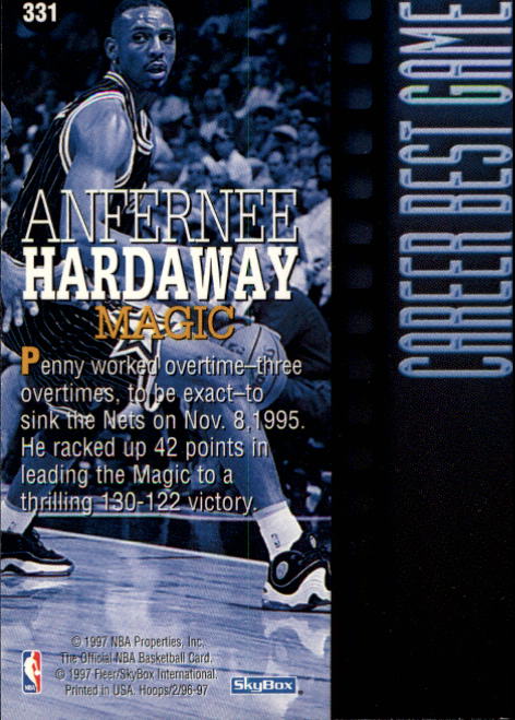 1996-97 Hoops #331 Anfernee Hardaway CBG back image