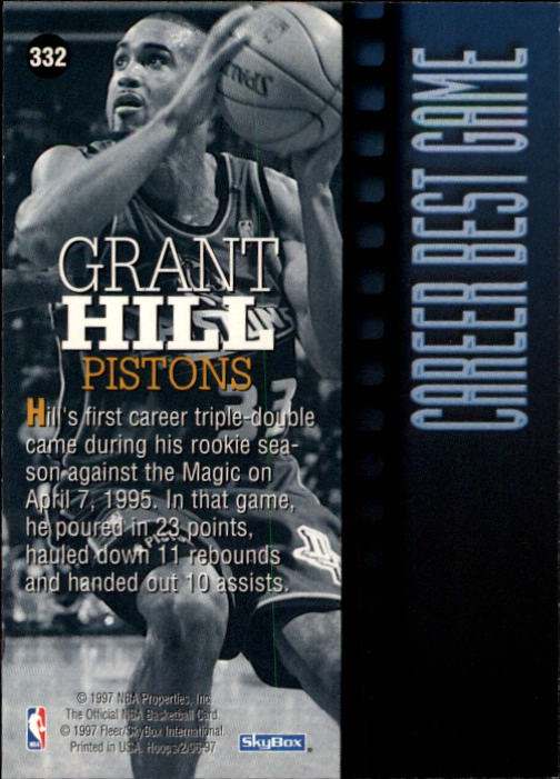 1996-97 Hoops #332 Grant Hill CBG back image