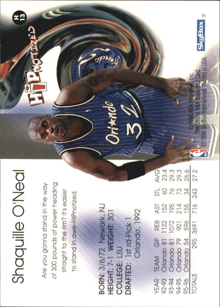 1996-97 Hoops HIPnotized #H13 Shaquille O'Neal back image