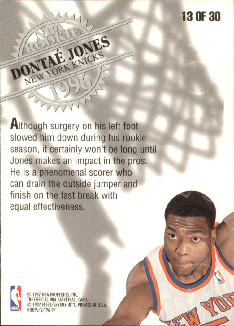 1996-97 Hoops Rookies #13 Dontae' Jones back image