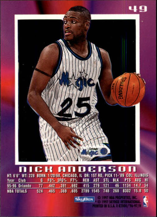 1996-97 E-X2000 #49 Nick Anderson