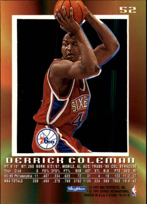1996-97 E-X2000 #52 Derrick Coleman back image