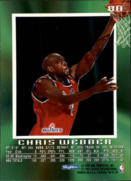 1996-97 E-X2000 #80 Chris Webber back image