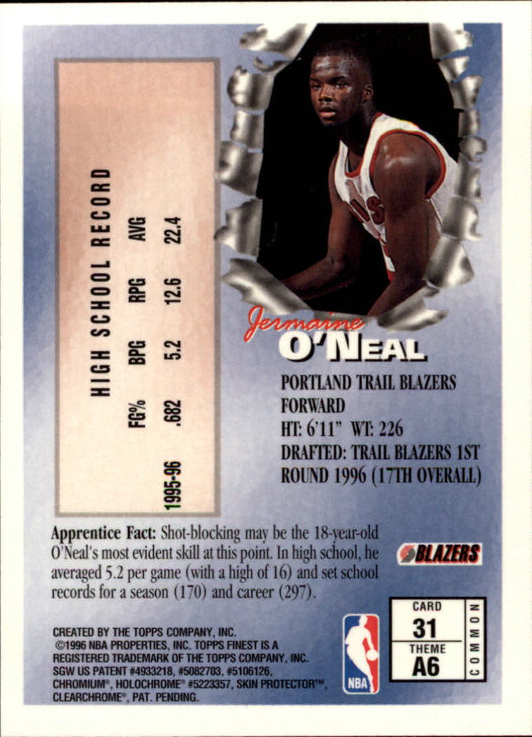 1996-97 Finest #31 Jermaine O'Neal B RC back image