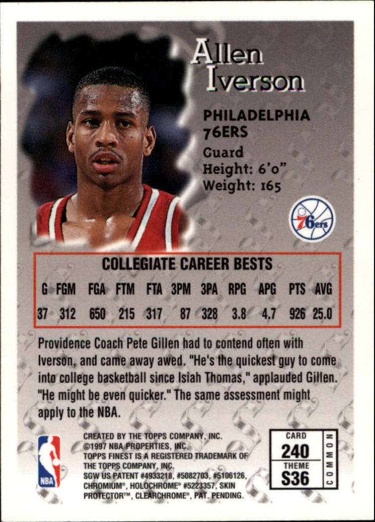 1996-97 Finest #240 Allen Iverson B back image